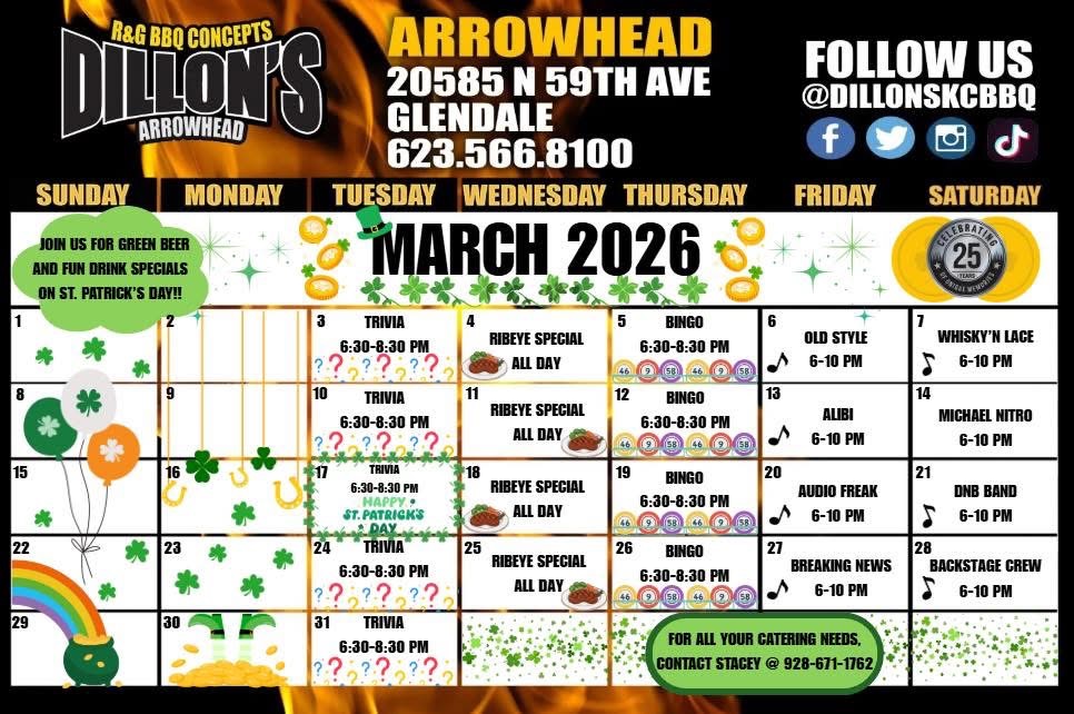 March 2026 Dillon's Arrowhead Calendar