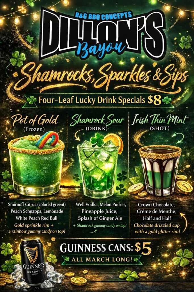 Bayou March Drink Specials 2026
