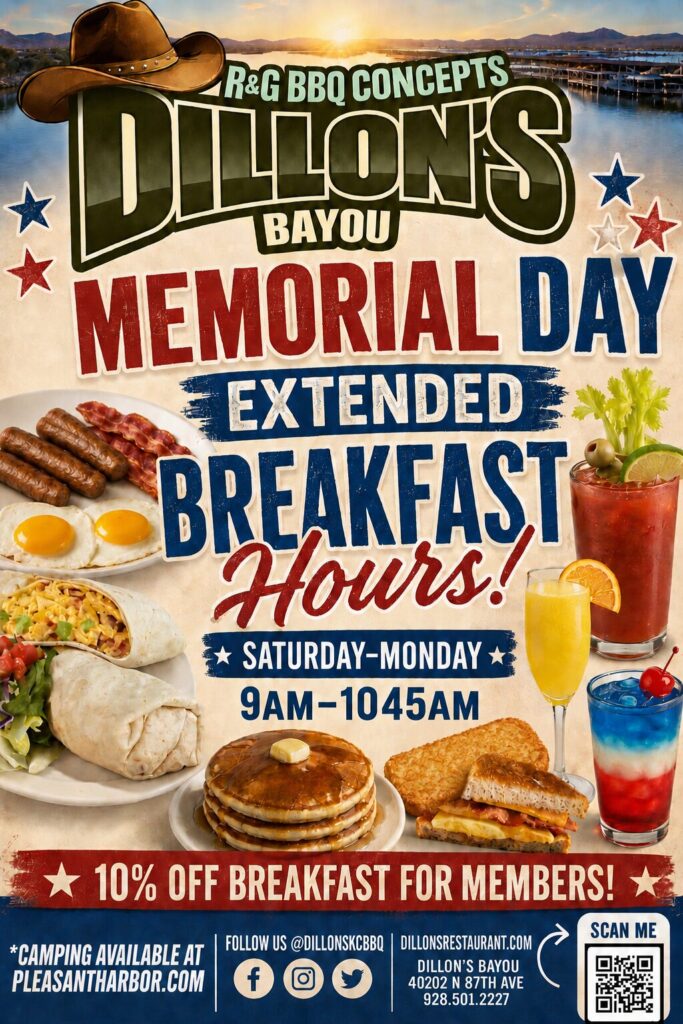 2026 Memorial Day Weekend Breakfast at Dillon's at Pleasant Harbor Marina