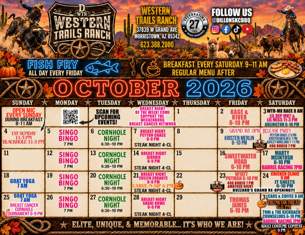 2026 October Dillon's Western Trails Ranch Calendar