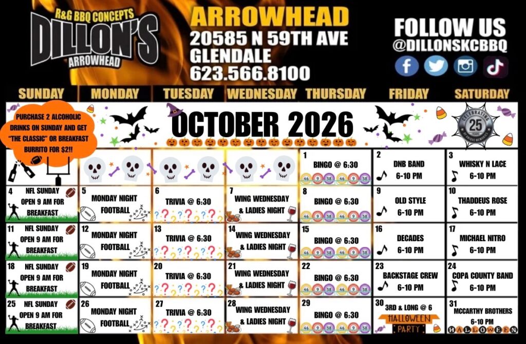 2026 OCTOBER ARROWHEAD CALENDAR
2026 OCTOBER ARROWHEAD CALENDAR
